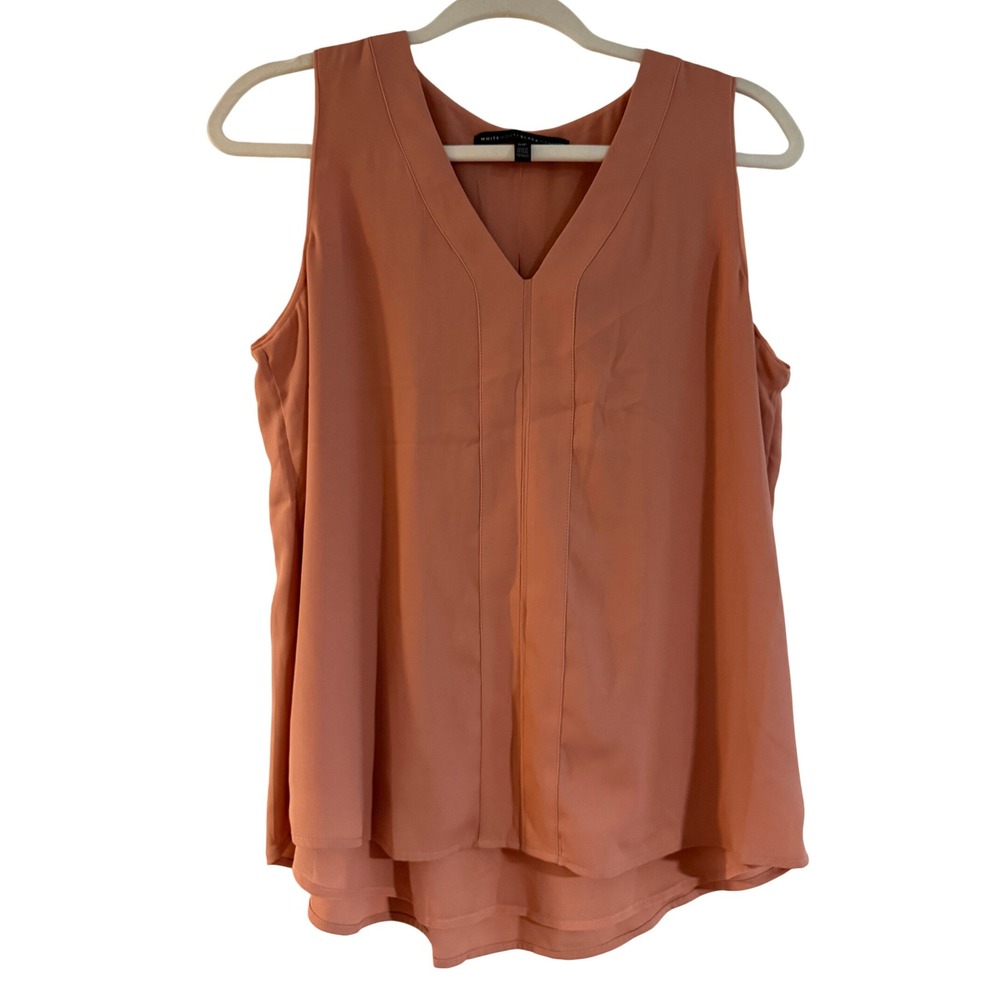 White House Black‎ Market Coral Sleeveless V-Neck High-Low Blouse 10P Petite